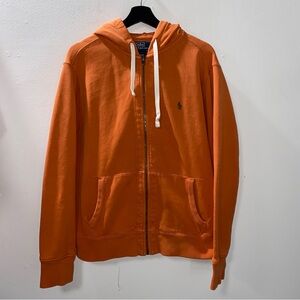 Men’s Polo Ralph Lauren Essential Cotton Zip Up Hoodie Jacket Pony Large Orange